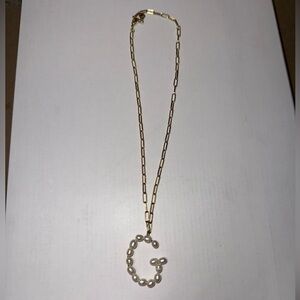 BaubleBar Gold G Initial Necklace with Pearl Detail